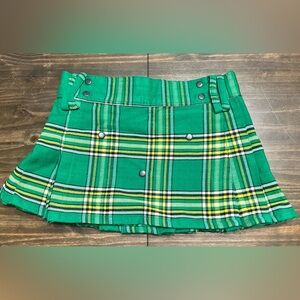 Scottish Design Tartans Green & Yellow Plaid Pleated Mini Skirt Kilt Women’s 33